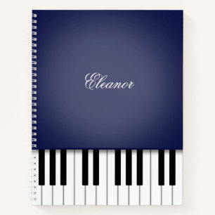 Carnet Clavier de musique piano bleu nuit personnalisé