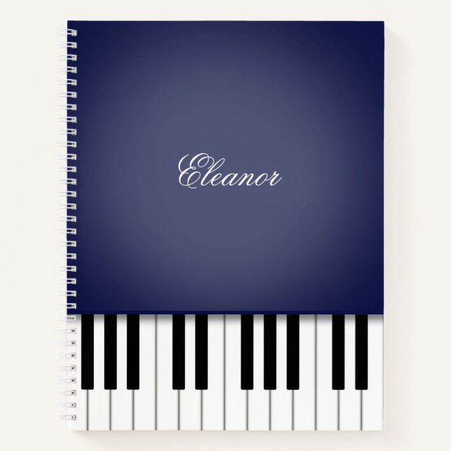 Carnet Clavier de musique piano bleu nuit personnalisé (Devant)