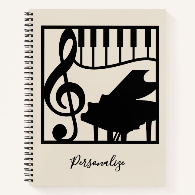Carnet Clavier de piano élégant Musique Clé de sol Note É (Devant)