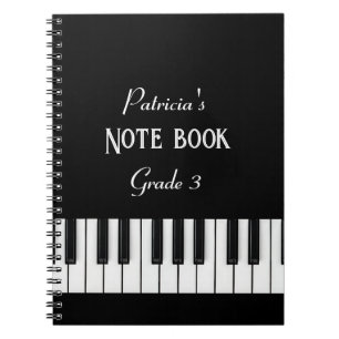 Carnet Clavier de piano et texte personnalisable noir et