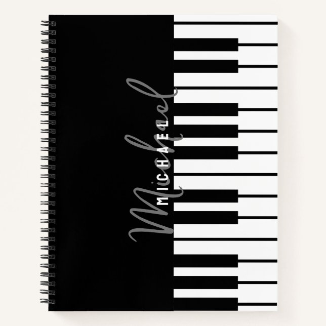 Carnet Clavier de piano noir et blanc moderne Monogramme  (Devant)