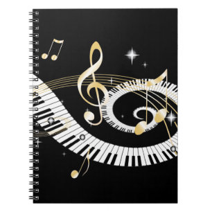 Carnet Clés de piano et notes d'or de musique