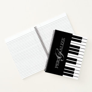 Carnet Clés de piano noir et blanc nom personnalisé monog