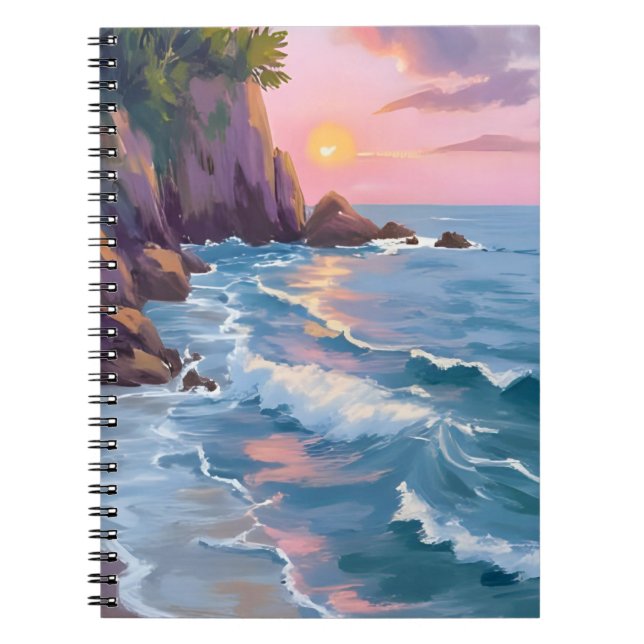 Carnet Coastal Cotton Candy Sunset Watercolor Painting (Devant)