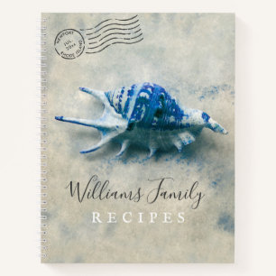 Carnet Coastal Seashell bleu Monogramme Recettes familial