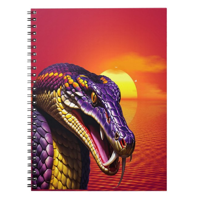 Carnet Cobra serpent avec des écailles violettes et jaune (Devant)