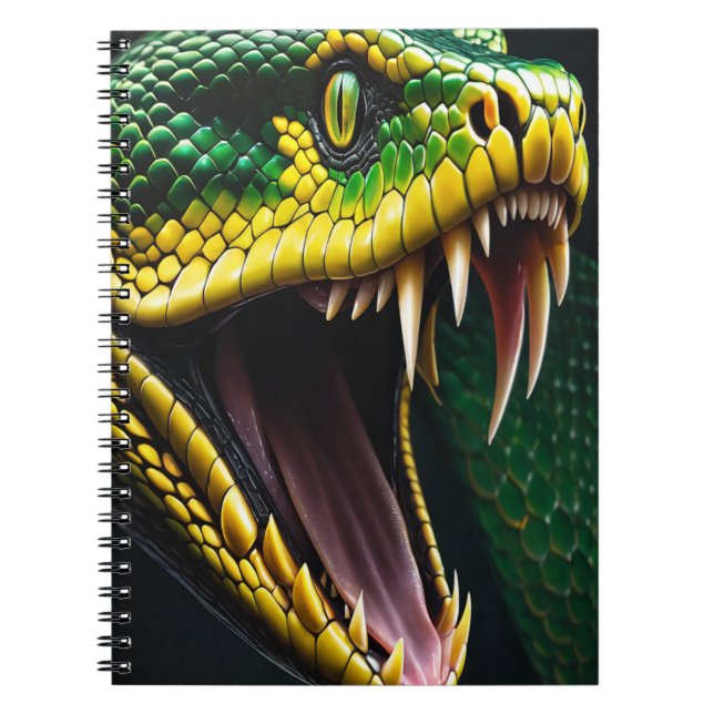 Carnet Cobra serpent avec écailles vertes et jaunes vibra (Devant)