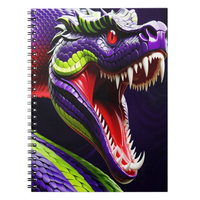 Carnet Cobra serpent avec écailles vertes et violettes vi (Devant)