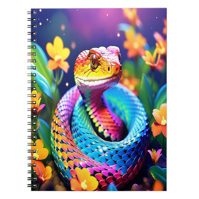 Carnet Cobra serpent avec rose et jaune turquoise éclatan (Devant)