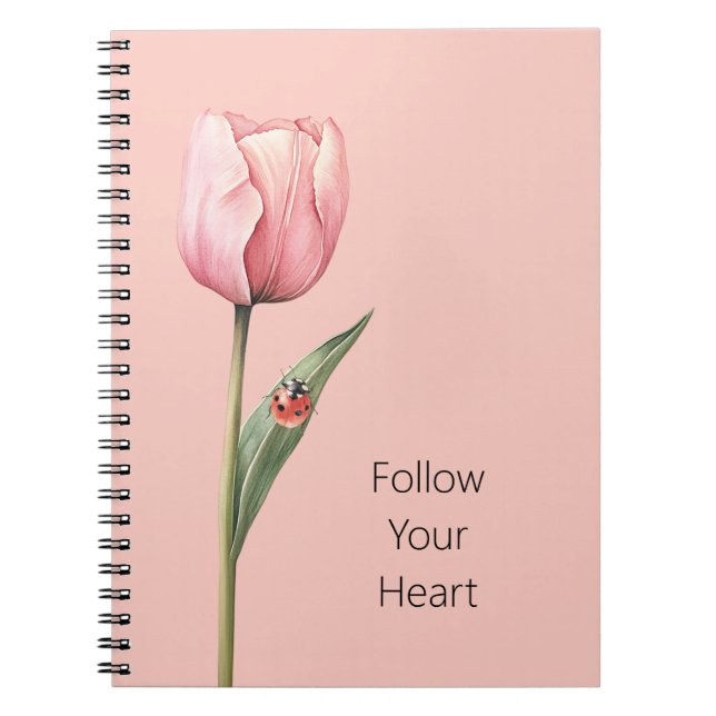 Carnet Coccinelle de la Dame de la Fleur de Tulipe Rose (Devant)