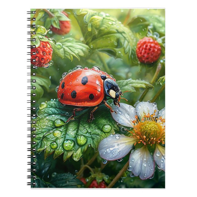 Carnet Coccinelle perchée sur une plante de fraises recou (Devant)