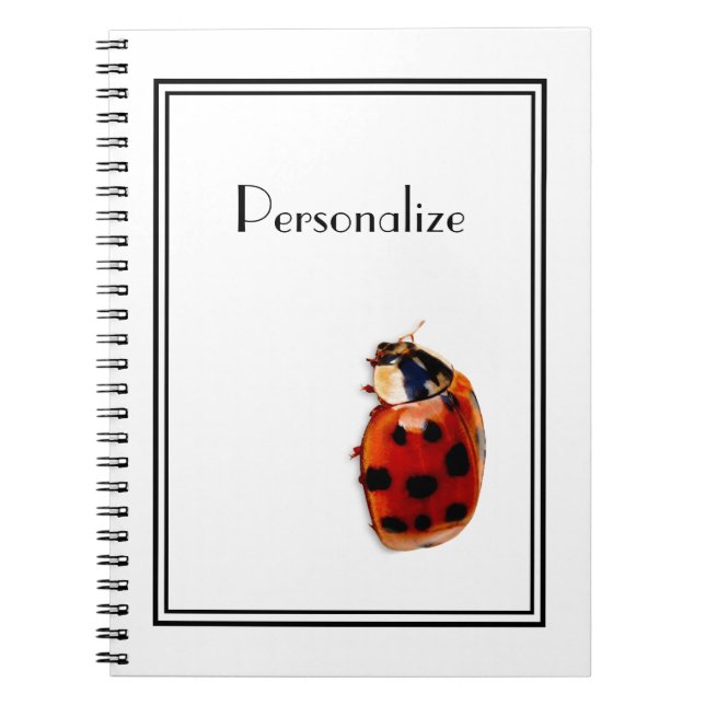 Carnet Coccinelle repérée rouge et noire chic avec le nom (Devant)