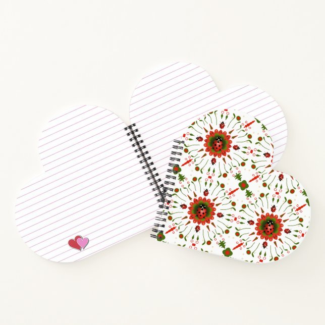 Carnet Coccinelle Rouge, Blanc, Vert Spirale en Forme de  (Intérieur)