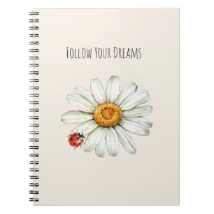 Carnet Coccinelle rouge et noire sur fleur de marguerite