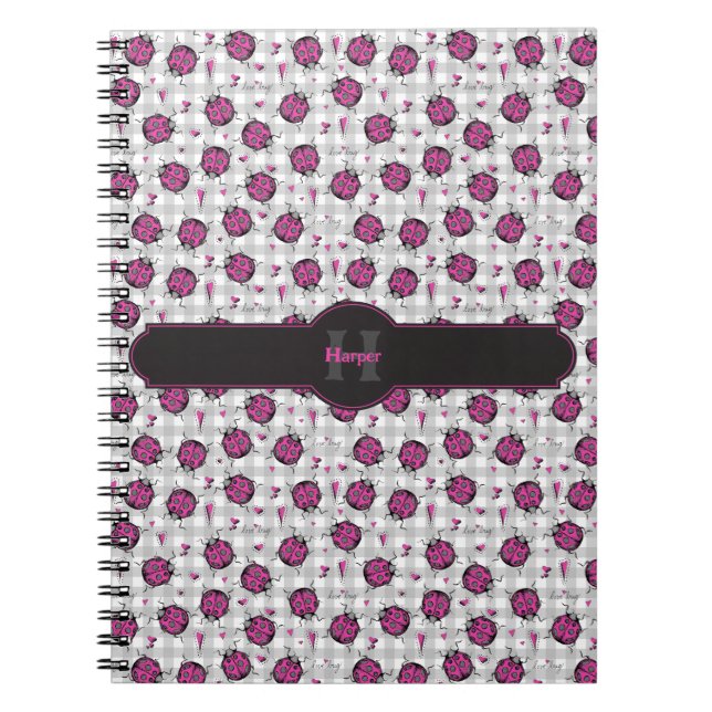 Carnet Coccinelles Fille Rose Chaud & Noir Gingham Gris N (Devant)