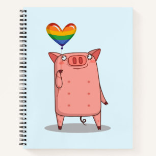 Carnet Cochon Avec Ballon Arc-En-Ciel