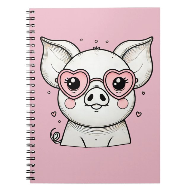 Carnet Cochon Portant des lunettes de soleil en forme de  (Devant)