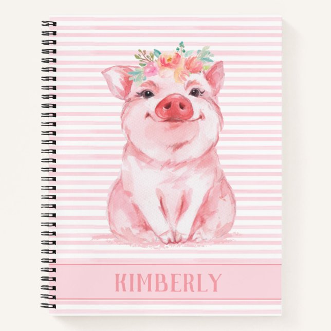 Carnet Cochon rose personnalisé (Devant)