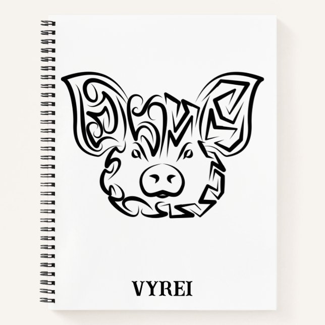 Carnet Cochon tribal noir et blanc (Devant)