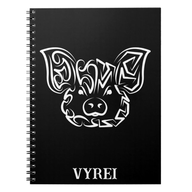 Carnet Cochon tribal noir et blanc (Devant)