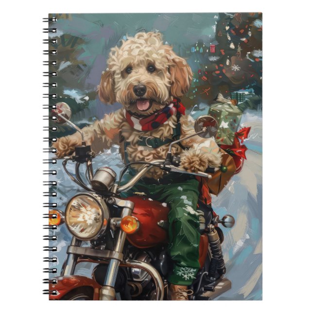 Carnet Cockapoo Chien chevauchant la moto Noël (Devant)