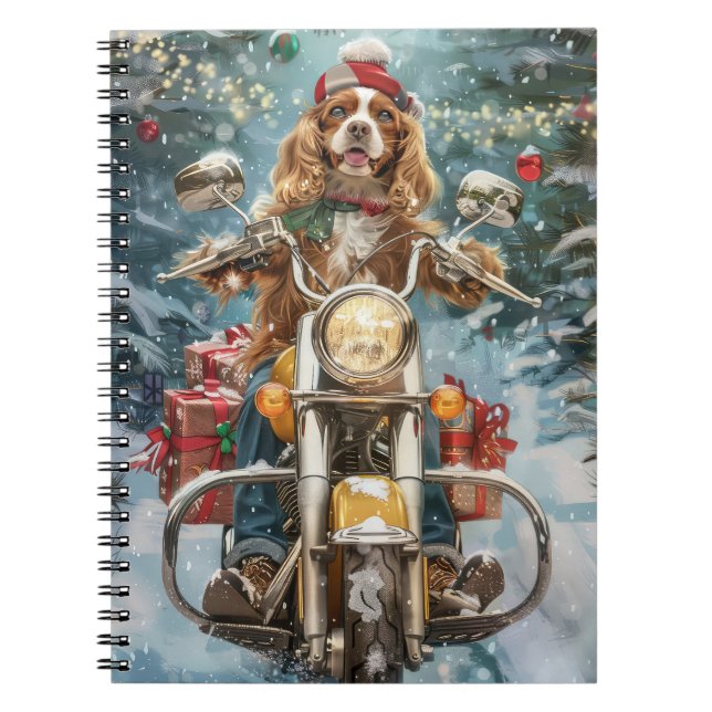 Carnet Cocker Spaniel Chien à Moto Noël  (Devant)