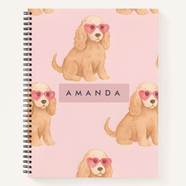 Carnet Cocker Spaniel Personnalisé avec des Lunettes (Devant)
