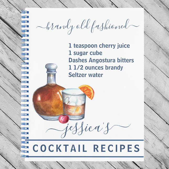 Carnet Cocktail Aquarelle Recette Boissons Mixtes Brandy (Créateur téléchargé)