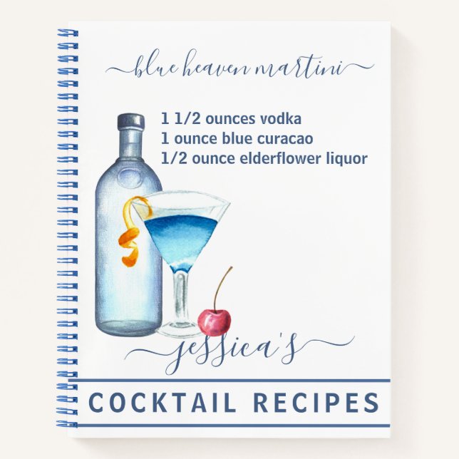 Carnet Cocktail Aquarelle Recette Boissons Mixtes Martini (Devant)