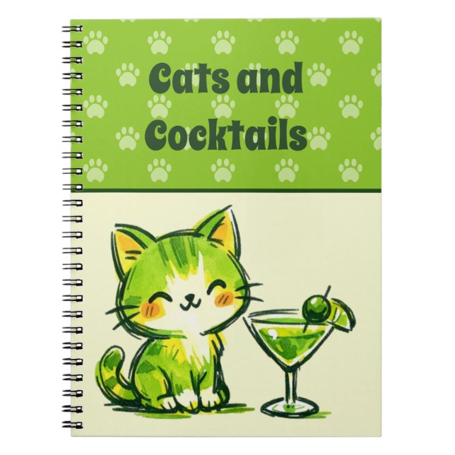 Carnet Cocktails verts et chats (Devant)