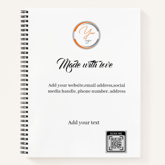 Carnet Code QR de logo simple Entreprise blanc (Devant)