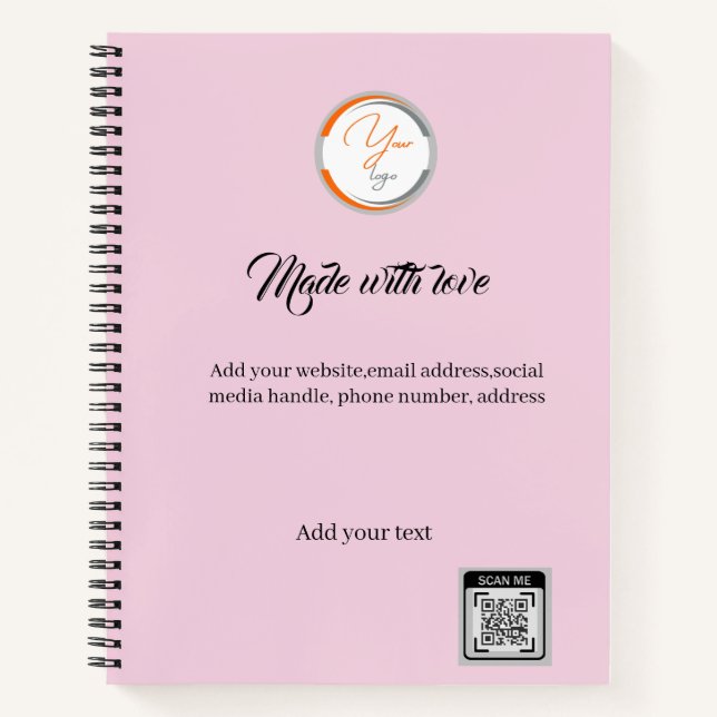 Carnet Code QR Logo Simple Entreprise Rose (Devant)