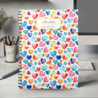 Carnet Cœur Aquarelle Couleur Mignonne Amour Nom Personna