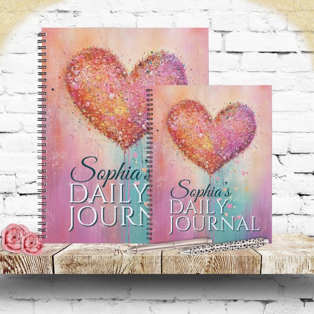 Carnet Cœur aquarelle scintillant pour chaque pensée (Sparkling watercolor heart journal celebrating daily thoughts, inspiring personal stationery.)