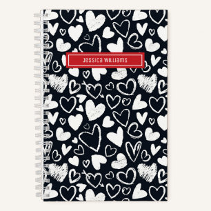 Carnet Cœur Craie Gribouillis et Motif Amour Mignon Noir