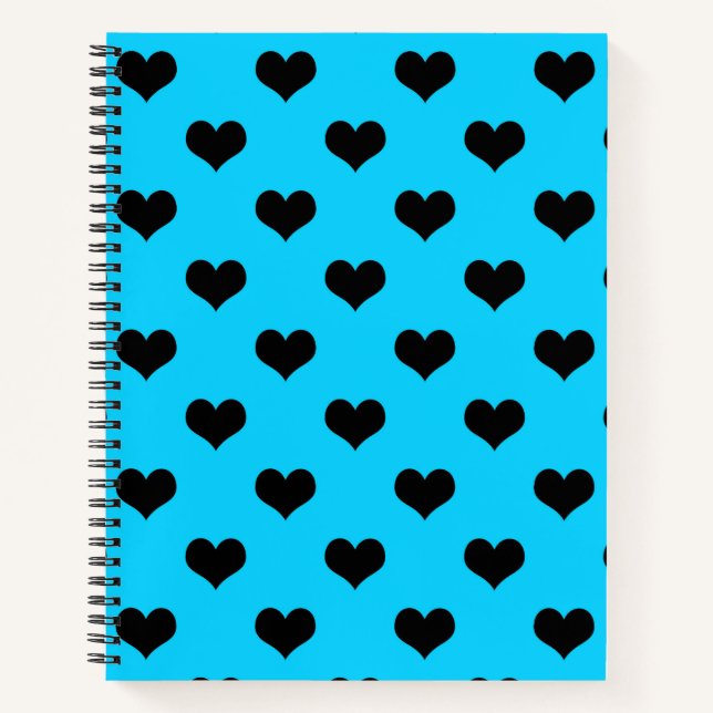 Carnet Cœur d'amour noir sur fond bleu (Devant)
