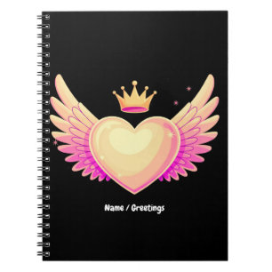 Carnet Coeur d'ange avec ailes roses Cool et couronne Une
