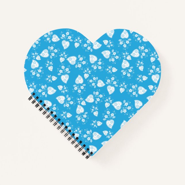 Carnet Coeur de fleur bleu avec fleurs motif (Devant)
