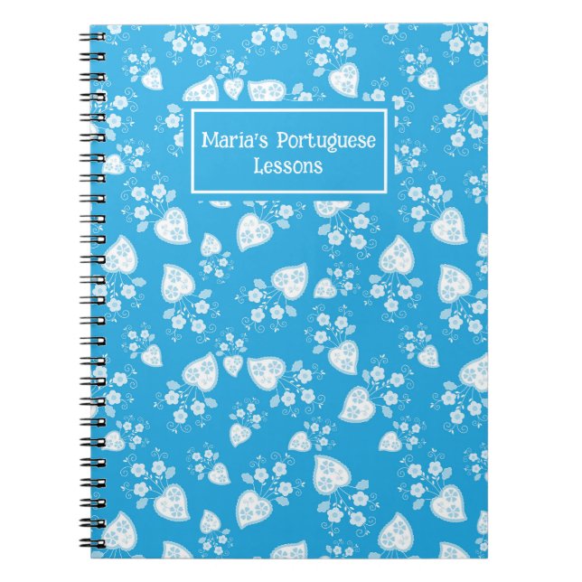 Carnet Coeur de fleur bleu avec fleurs motif (Devant)