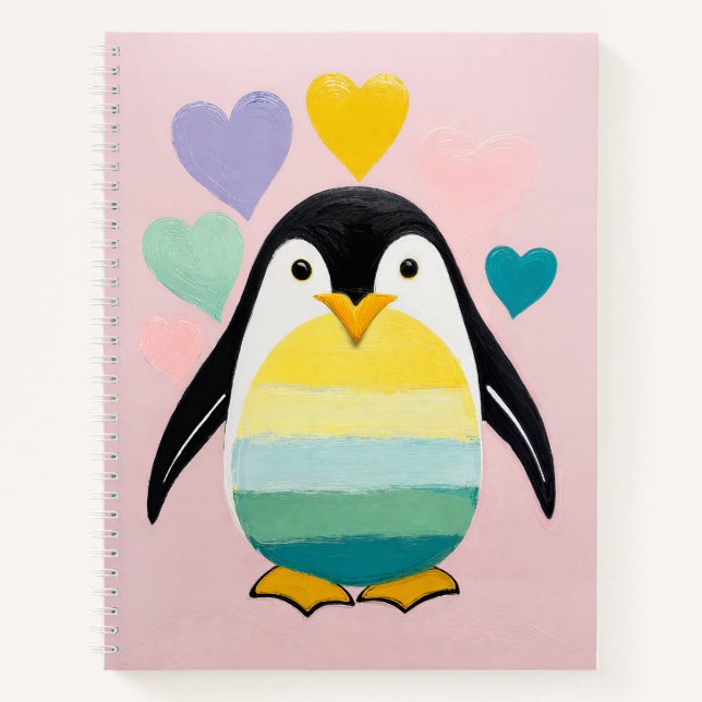 Carnet Cœur de Manchot Pastel (Devant)
