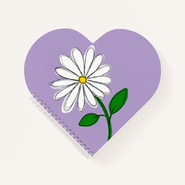 Carnet coeur de marguerite lavande (Devant)
