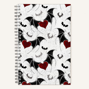Carnet Coeur d'Halloween avec ailes de chauve-souris noir