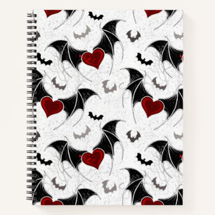 Carnet Coeur d'Halloween avec ailes de chauve-souris noir