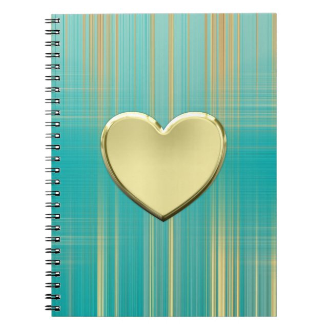 Carnet Coeur d'or sur Plaid Turquoise (Devant)