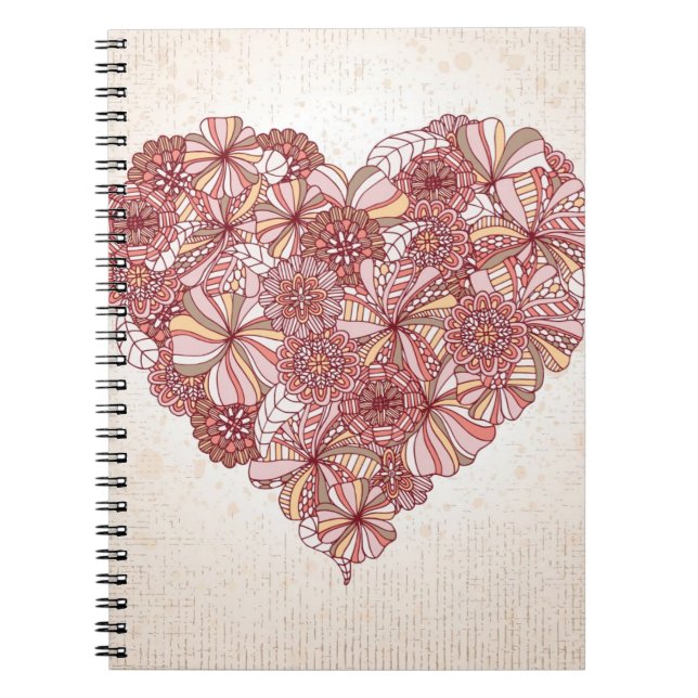 Carnet Coeur fait de fleurs tirées par la main (Devant)