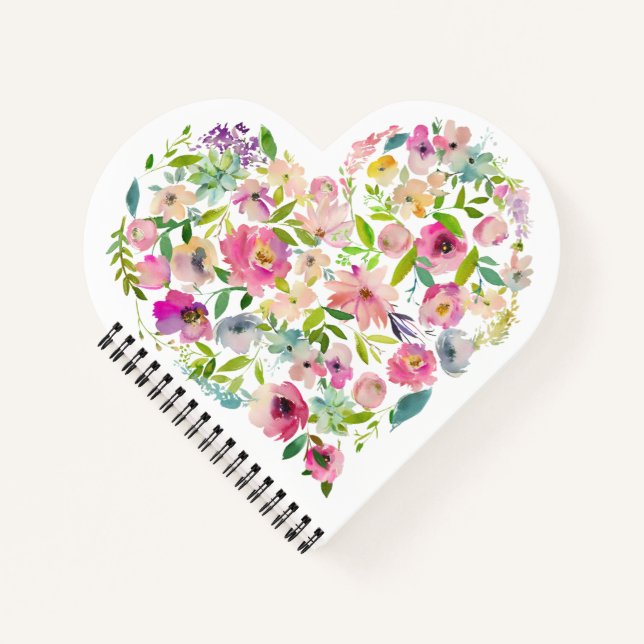Carnet Cœur floral aquarelle Amour Rose Spécial Amusement (Devant)