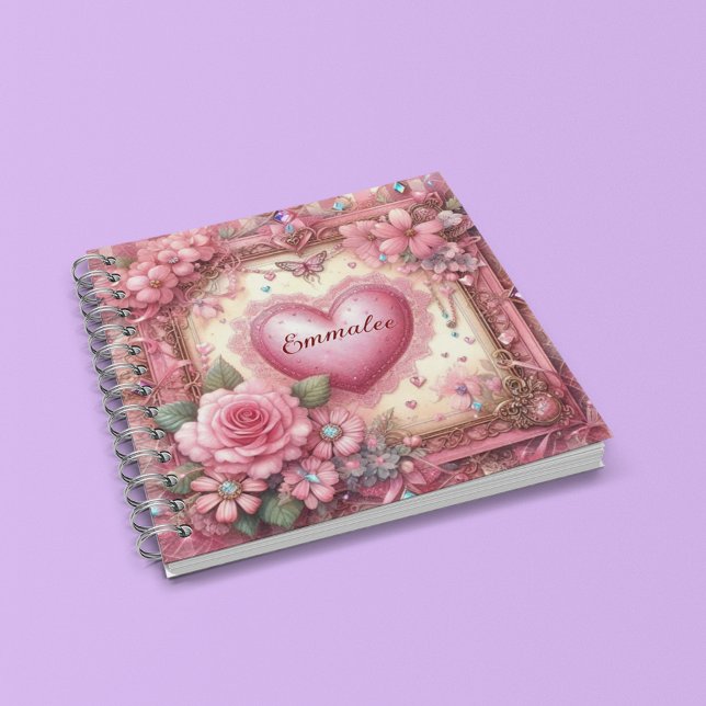 Carnet Cœur floral personnalisé de la Saint-Valentin vict (Créateur téléchargé)