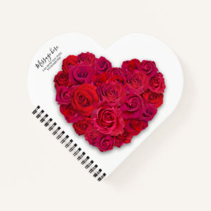 Carnet Cœur Floral Romantique Rose Rouge Texte Personnali