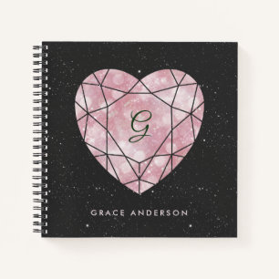 Carnet Coeur Galaxy   Monogramme géométrique noir et bl