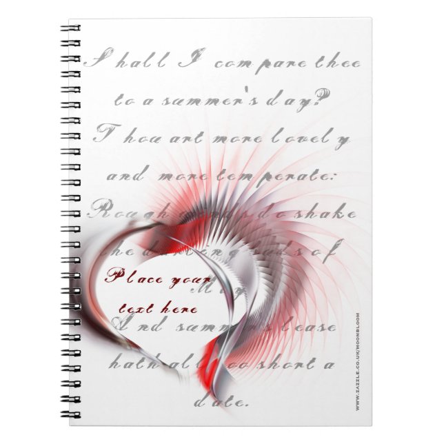 Carnet Coeur métallique avec sonnet de Shakespeare 18 (Devant)